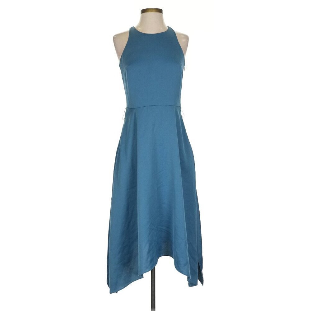 Banana Republic Women's Size 6 Racer-Neck Fit-and-Flare Dress Dusty Blue Gray